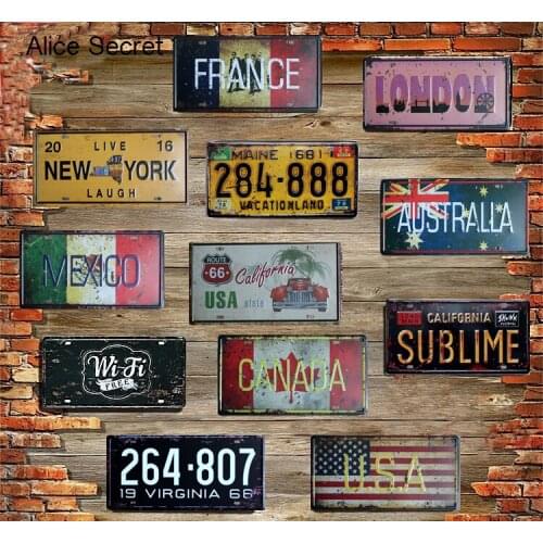 USA Vintage Metal Tin Signs Route 66 Car Number Plates License Metal Plate Poster Bar Club Garage Tin Home Decoration Metal sign