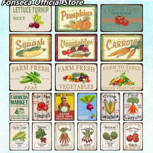 Decor Vegetable Vintage Tin Sign Metal Sign Decorative Plaque Wall Decor Farm Garden Living Room Kitchen Decoration