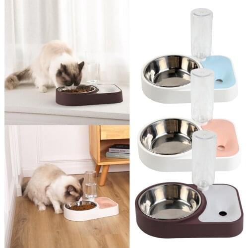 Double Dog Cat Bowl Water and Food Bowl Set Automatic Water Dispenser Bottle Pets Food Feeder for Small Medium Size Dog Cat