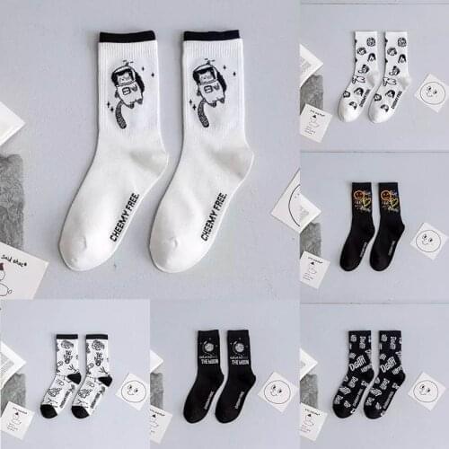 Breathable Cartoon Illustration Cotton Funny Autumn Winter Crew Socks for Women Mid Tube Socks Harajuku Kawaii Skarpetki Damskie