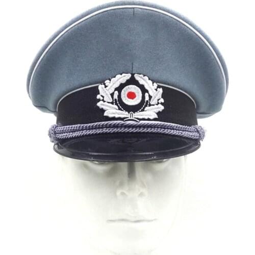 ARMY COLLECTIBLE German OFFICER BRIM HAT CRUSHER CAP WITH CHIN CORD WOOLEN