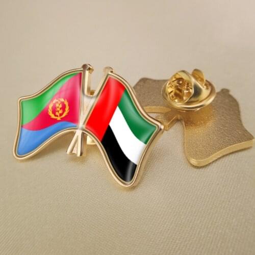 Eritrea and United Arab Emirates Crossed Double Friendship Flags Lapel Pins Brooch Badges