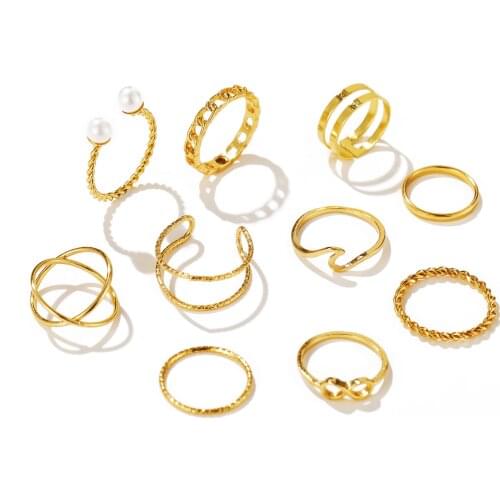 Gold color Retro Knuckle Rings For Women Vintage Geometric flower crystal Ring Set Party Bohemian Jewelry 10 PCS/Set