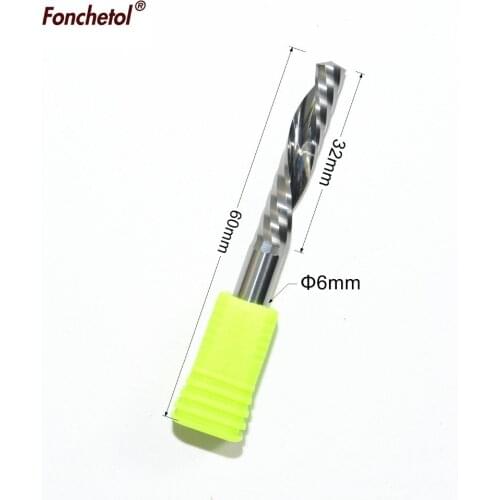 6mm*32mm*60mm-A-Class 1 flute down cut milling cutter,mdf,wood,pvc,acrylic engraving router bit,CNC solid Left spiral end mill