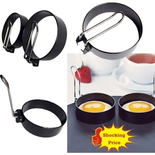 2 PCS Nonstick Stainless Steel Handle Round Egg Rings Shaper Pancakes Molds Ring Round Egg Fried Frying Molds Kitchen Tools