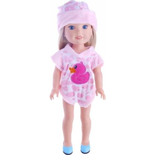 LuckDoll Best sweet Gift Cute pink duck Pajamas + Hat for 14.5inch Wellie Wisher doll accessories
