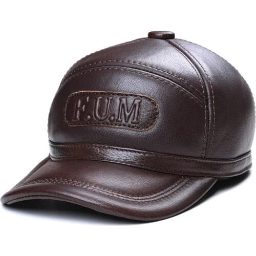 Fur In One Winter Cowhide Warm Mens Leather Baseball Cap Sheep Skin Duck Tongue Ear Protection Outdoor Windproof Wool Hat
