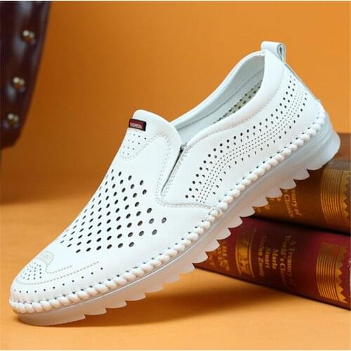 Men Casual Shoes Summer Leather Hollow Out Moccasins Slip On Flat Driving Breathable Male Lightweight Footwear Zapatos Hombre