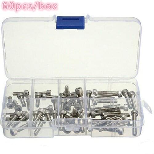 60 pcs/box Stainless Steel Hex Socket Head Cap Screw M4 x 6/8/12/16/20/25mm Accessories Kit