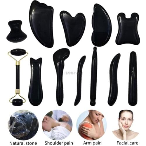 Natural Black Obisidian Gua Sha Massage Tool Relax Meditation Stone Facial Skin Body Care Manual SPA Massager Pressure Therapy