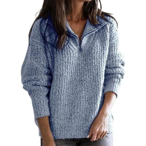 New Autumn Leisure Sweatshirt Tops Sweater Zipper Solid Color Knitted Warm Pullover Large Size Lady Sweater Knitted Jumper Tops
