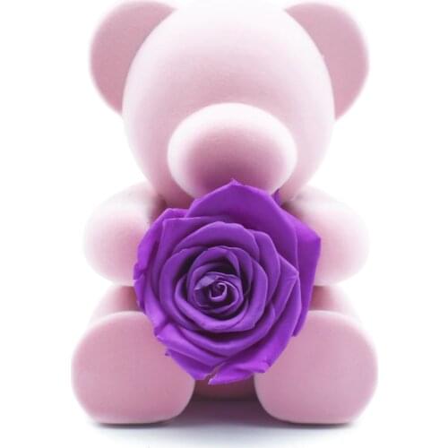 2021 New Year Gift Rose Bear Purple Forever Flower Valentines Day Gift Art Ornament Birthday Gift