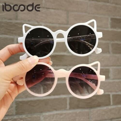 Iboode Cute Red Cat Ear Kids Sunglasses Girls Boys Children Sun Glasses Baby Round Eyeglasses Party Outdoor UV400 Shades Mirror