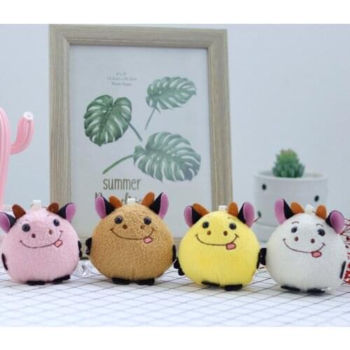 Plush Little Fat Cows Soft Stuffed Creative Key Ring Toys Lovely Cartoon Children Fashion Bag Xmas Keychain Pendants 8cm