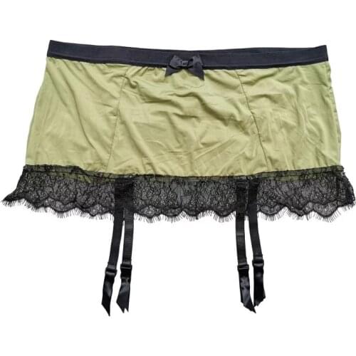 Plus Size Green Bow Lace Women Removable Strap Metal Buckles Sexy Garter Belt for Stockings Lingerie Underwear GA1529