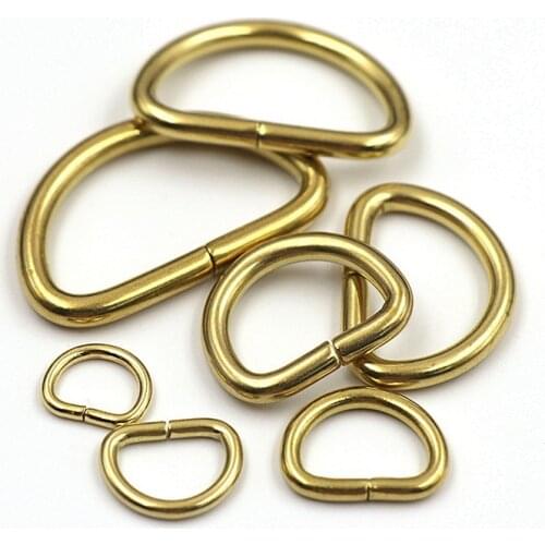 2Pcs Solid Brass D Rings Buckles for Bag Strap Belt Purse Webbing Dog Collar 10-38mm Inner Width Leather Craft DIY Accessories