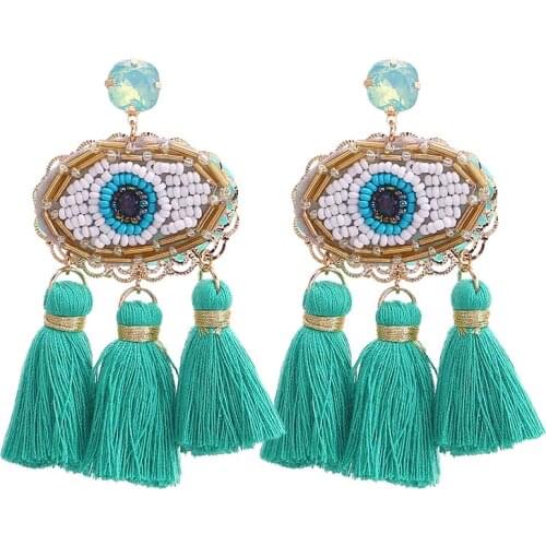 Sehuoran New Design Tassel Fashion Earrings Wedding Eye Drop Earrings For Women Boho Elegant Party Drop Earrings Dangle Jewelry