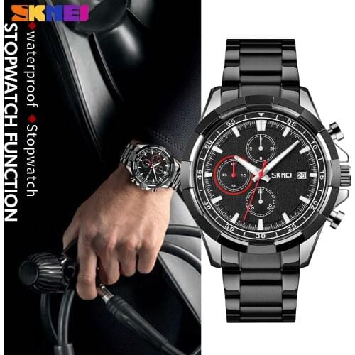 SKMEI Luxury Men Watch Outdoor Sport Stainless Steel Date Stopwatch Clock Waterproof Luminous Male Wristwatch Relogio Masculino