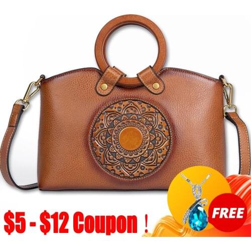 CGA Handmade First Layer Cow Leather Bags For Women 2021 New Vintage Embossing Shoulder Bags Large Capacity Leisure Handbag Tote