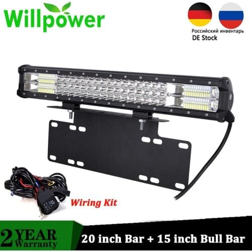 Willpower 20 inch 288w LED Light Bar, 15" License Plate Bracket Bull Bar Combo Beam for Car Offroad Truck Tractor 4x4 12V 24V