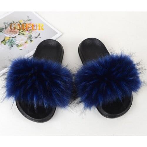 Faux Fur Slippers Ladies Summer Home Platform Non-slip Indoor Outdoor One-word Shoes Soft And Comfortable Sandals Women