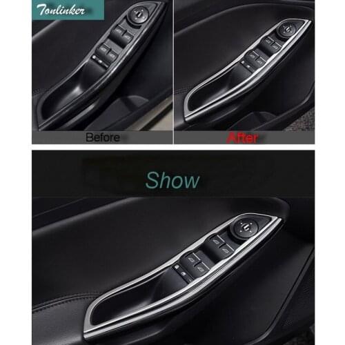 Tonlinker 4 PCS Car styling ABS Chrome Window Lift Button Decoration Light Cover Case stickers For Ford Focus 2015 accessories