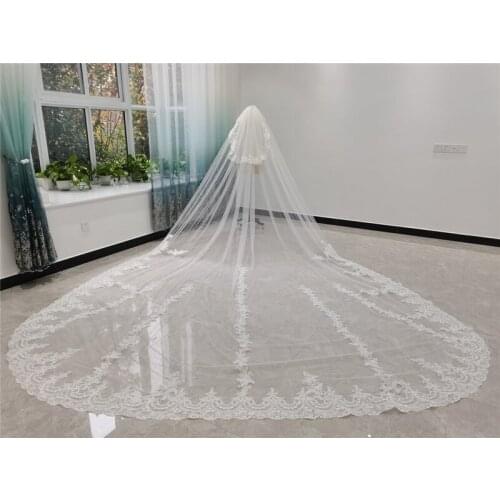 5 Metres Ivory Bridal Wedding Veil Lace Edge Appliques Cathedral Long Accessories White Tulle Veils with Comb Cover Face Velos