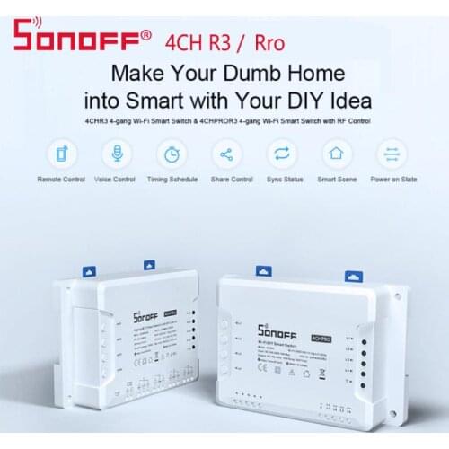 SONOFF 4CH R3/ PRO R3 Wifi Smart Switch 433MHZ RF Wireless Control Sonoff 4 Channel WiFi Smart Timer Switch Home Light Remote