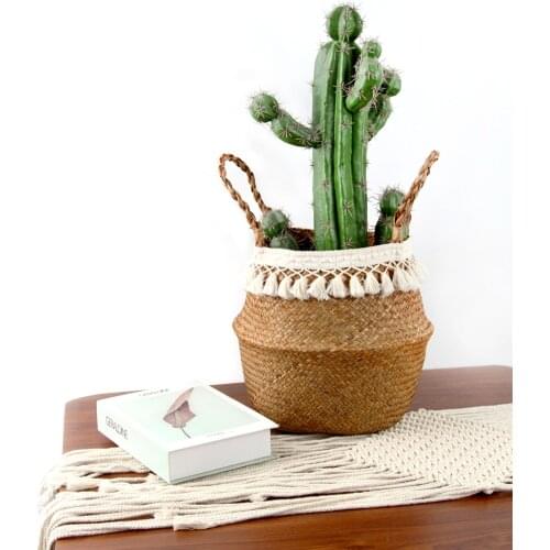 Seagrass Woven Storage Pot Garden Flower Vase Hanging Basket With Handle Storage Bellied Basket christmas basket angelacoco