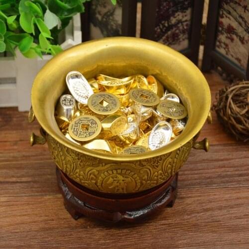 High 38cm Fengshui Companys Family Wealth Recruitment and Arrangement Five Way Wealth God Crafts In Pure Copper Jubao Basin