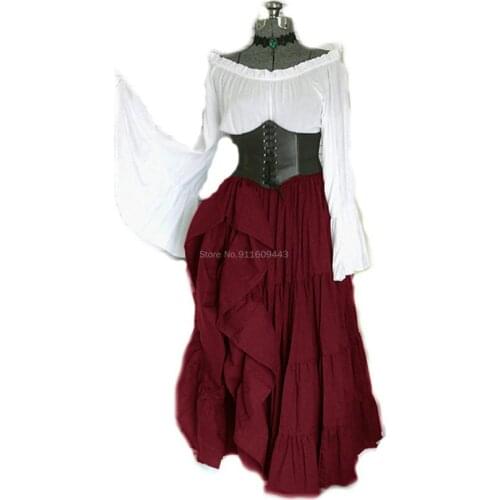 2021 Halloween Women Medieval Cosplay Costumes 5XL Gothic Retro Victoria Middle Ages Carnival Long Sleeve Pleated Corset Dress