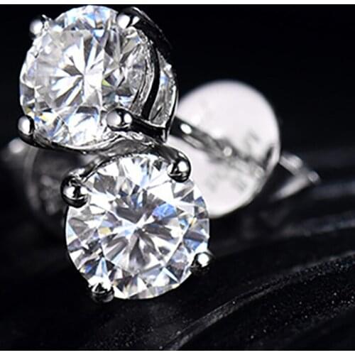 14K Au585 White Gold Stud Earrings Women Wedding Anniversary Engagement Party Round Moissanite Diamond Elegant Trendy Romantic