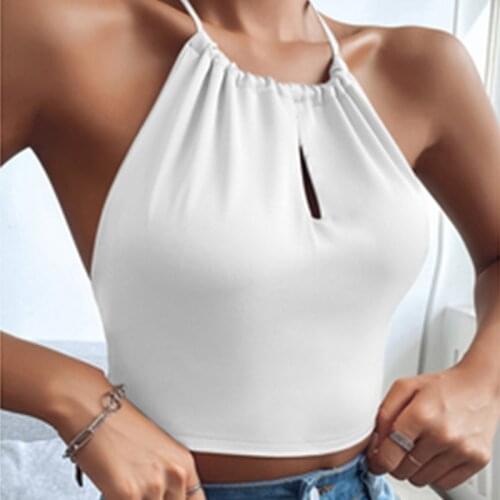 Women Fashion Sexy Black Chic Tight Fit Deep Sleeveless 2021 Summer New V Neck Plain Halter Halter Halter Vest Female Y2k Top