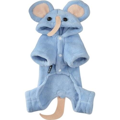 Winter Elephant Pet Dogs Coat Polyester Cotton Coat Bule Warm Dogs Hooded Pattern Jumpsuits