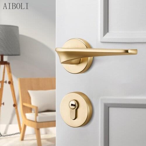 Golden Door Lock Bedroom Split Lock Magnetic Mute Modern Minimalist Room Door Handle Brushed Gold Indoor Wooden Door Lock