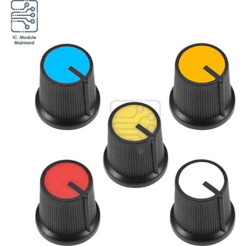10PCS 15x15mm Plastic Potentiometer Volume Control Rotary Knob Knurled Shaft Hole Blue / Yellow / Red / White Switch Accessories