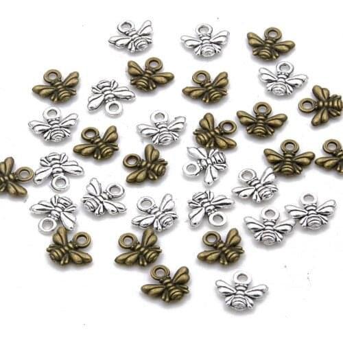 80PCS 10**11mm Metal Alloy 2021 New Product Two Color Small Honeybee Charms Animal Pendant For Jewelry Making DIY Handmade Craft