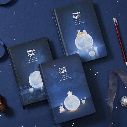 96 Sheets Moon Night Luminous Hardcover Diary Book A5 Hand Account Notebook Luminous Hand-Painted Black Card Notebook School