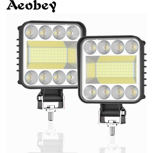 Aeobey 4inch 128W LED Work Light 12V 24V for Truck Led Bar OffRoad 4x4 Tractor Motorcycle SUV Boat Square Led Driving Lights