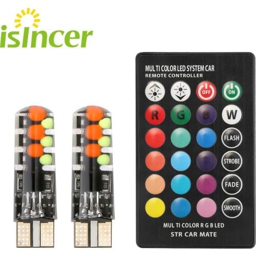 Car RGB LED T10 W5W LED RGB 5050 SMD Signal Lamp Reading Wedge Light Car Interior Decorative Lights Remote 12V Car styling