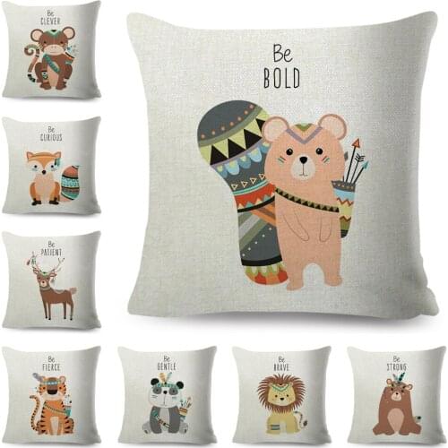 Nordic Style Be Brave Lion Fox Giraffe Pillow Case Decor Cute Animal Panda Bear Cushion Cover for Sofa Home Pillowcase 45x45cm