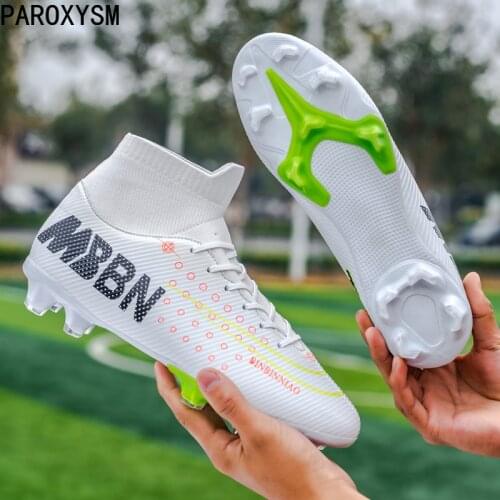 PAROXYSM Turf Black Men Soccer Shoes Kids Cleats Training Football Boots High Ankle Sport Sneakers Size 35-46 Dropshipping