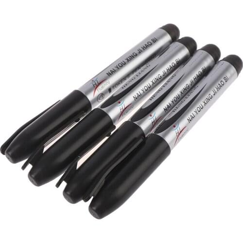 Black Permanent Oil Marker Pen Token Pens For Paper Metal Glass Marking Pen Office School Supplies Large Capacity Pen