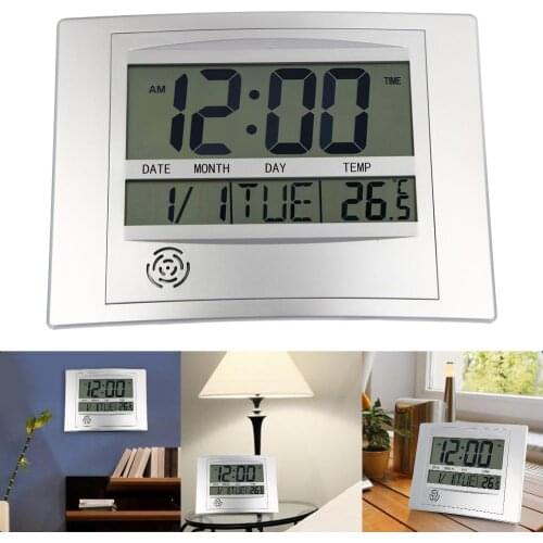 LCD Digital Wall Clock With Thermometer Electronic Temperature Meter Calendar Indoor Desk Digital Wall Clock For Home Decoration