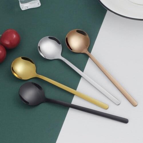 INS Nordic Style Stainless Steel Dessert Spoons 17cm Ice Cream Coffee Tea Mixing Spoons Homehold Tableware With Long Handle