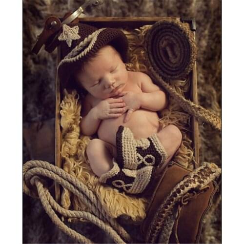 Infant Costume West Cowboy Crochet Baby Clothes Boys Girls Clothing Accessories One Hundred Days Baby Photography Props