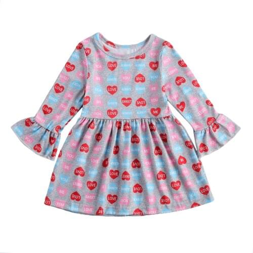 FOCUSNORM Valentines Day Baby Girl Dress Long Flared Sleeves LOVE Letter Print Princess Dancing Party Clothing