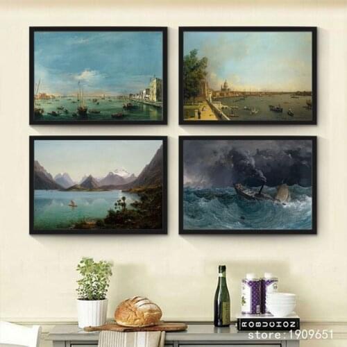 Cotton no frame classical ships sea wave landscape canvas printings oil painting printed on cotton wall art decoration picture