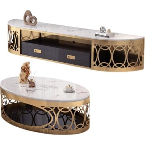 Rock board coffee table TV cabinet combination modern light luxury small apartment living room high-end marble floor living room