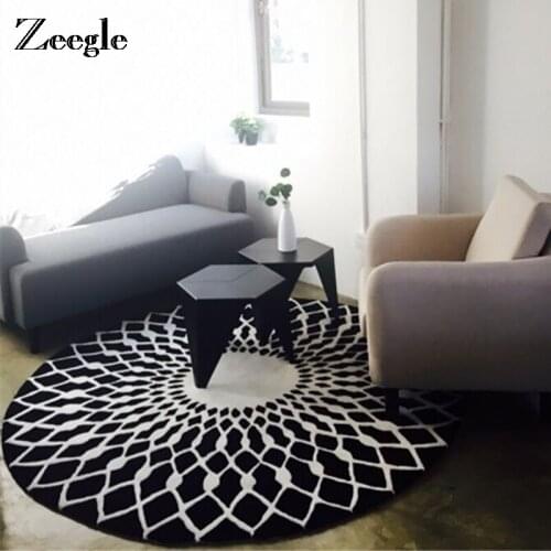 Zeegle European Style Carpet For Living Room Black And White Round Bedroom Rugs Anti-Slip Office Chair Floor Mats